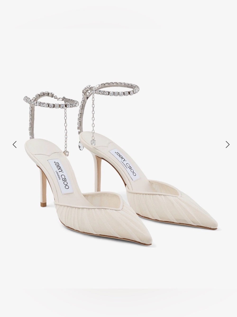 Jimmy Choo Saeda 85 Ivory Tulle Crystal Pump size 37.5 - Picture 15 of 17